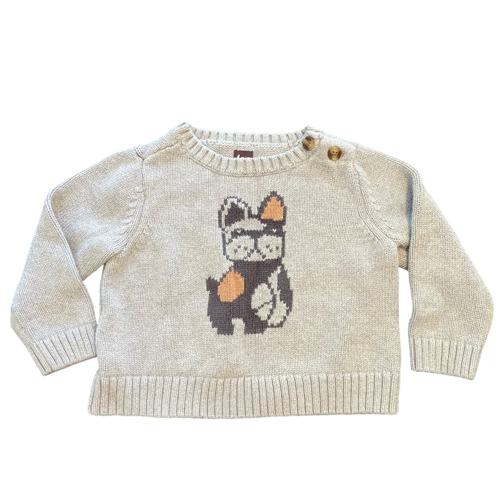 Tea Collection Gray French Bulldog Cotton Knit Sweater 18-24 Months RN107708